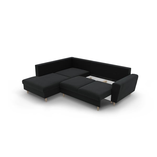 Crna baršunasti sklopiva/s prostorom za odlaganje kutna garnitura (s lijevim kutom/u obliku slova L) Kyoto – Cosmopolitan Design-image-3