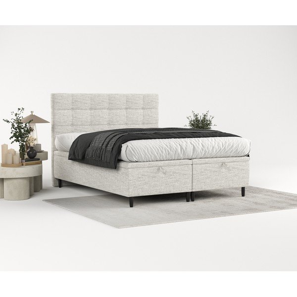 Svijetlo sivi tapecirani bračni krevet s prostorom za pohranu 160x200 cm Senses – Maison de Rêve-image-4
