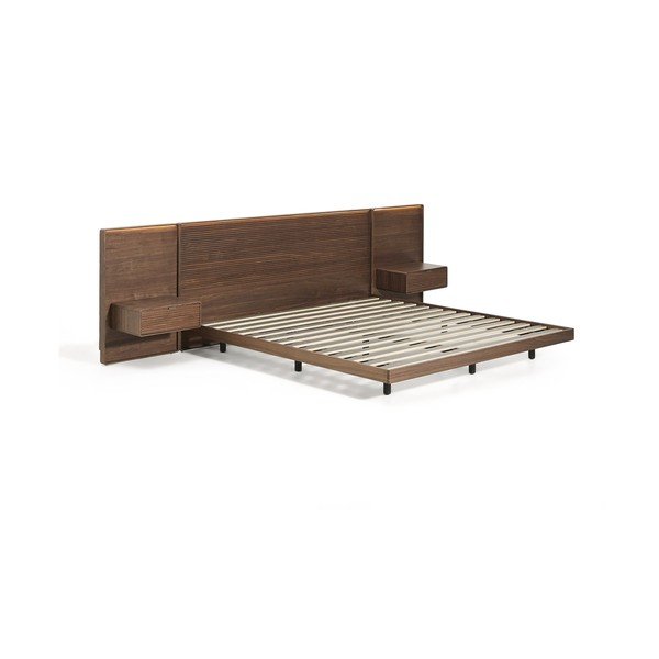 Smeđi bračni krevet od masivne breze s podnicom 160x200 cm Norlen – Kave Home