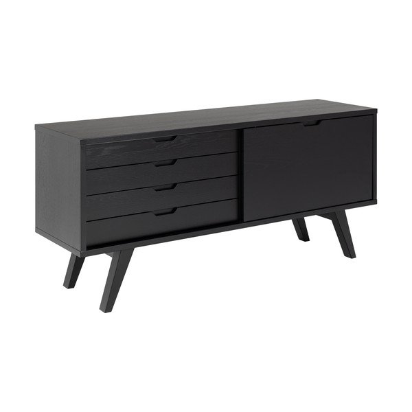 Crna niska komoda u dekoru hrasta s kliznim vratima 160x72 cm A-Line – Actona-image-2