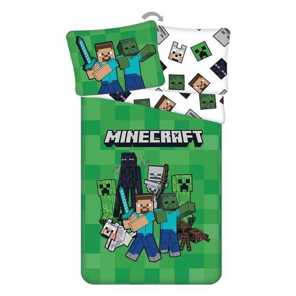 Zelena dječja posteljina za krevet za jednu osobu od mikrovlakana 140x200 cm Minecraft Block Stack – Jerry Fabrics