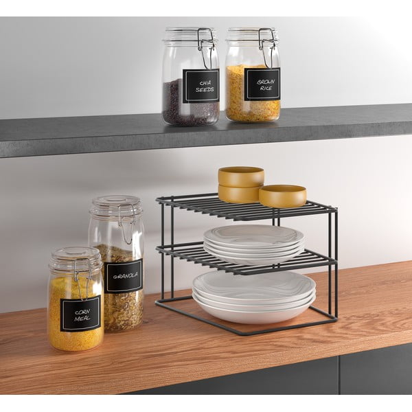 Crna dodatna kuhinjska polica od nehrđajućeg čelika 25x25 cm Palio – Metaltex-image-1