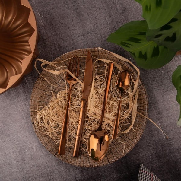 Pribor za jelo od nehrđajućeg čelika u mjedenoj boji 24 kom Copper - Orion-image-4