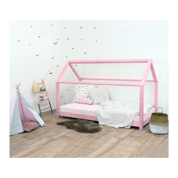 Ružičasti krevetić bez bokova od smreke Benlemi Tery, 80 x 200 cm