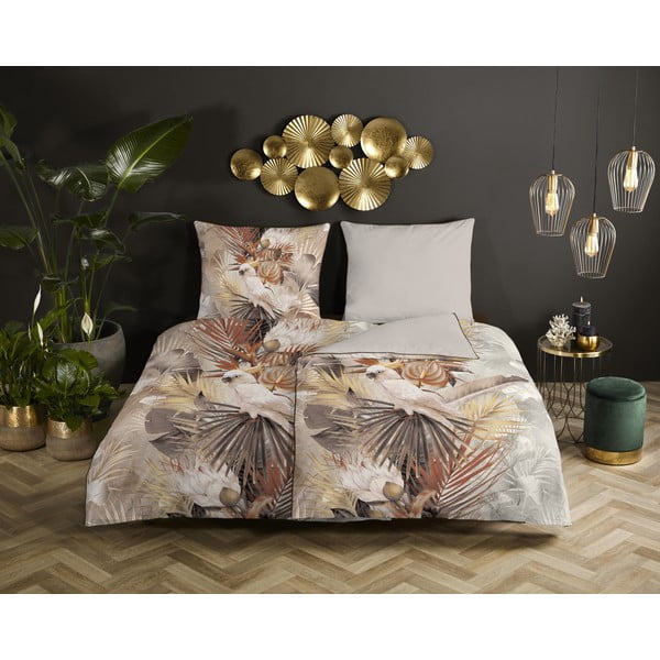 Smeđa/bež posteljina za krevet za jednu osobu od pamučnog satena 140x200 cm – Descanso