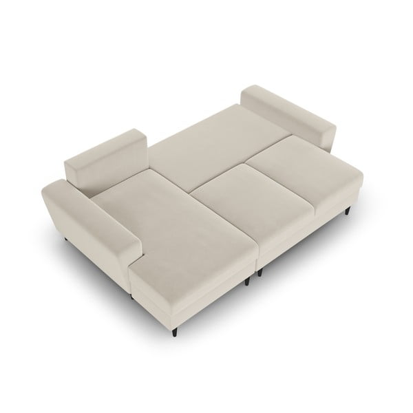 Bež baršunasti sklopiva/s prostorom za odlaganje kutna garnitura (s lijevim kutom/s ležaljkom) Kyoto – Cosmopolitan Design-image-2