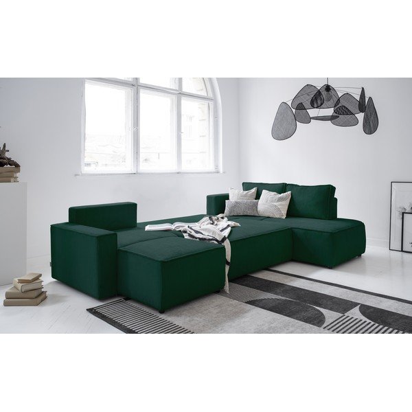 Tamno zelena sklopiva kutna garnitura od samta (s desnim kutom/u obliku slova "U") Brave Dave – Miuform-image-3