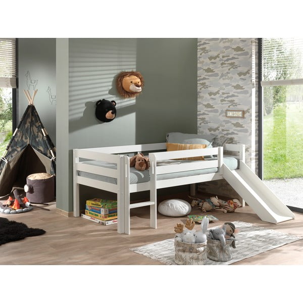 Bijeli dječji podignuti krevet s toboganom Vipack Pino, 90 x 200 cm-image-1