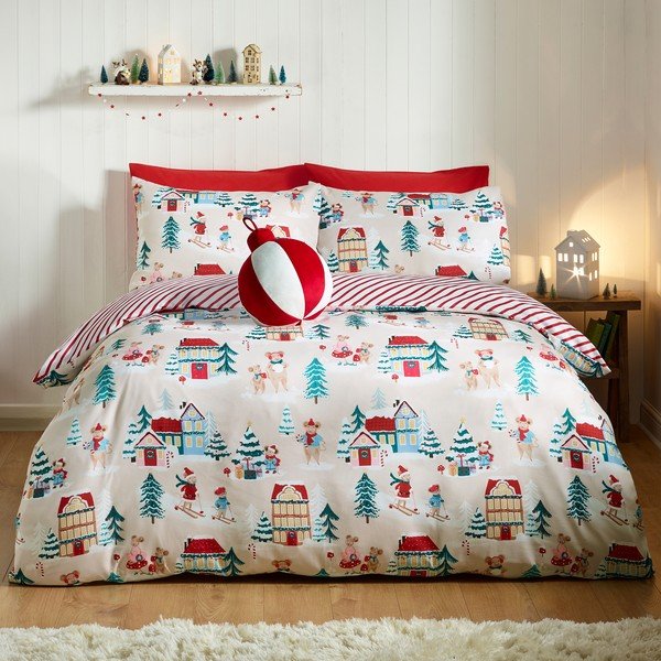 Posteljina za krevet za jednu osobu 135x200 cm Christmas Mouse Town – Catherine Lansfield