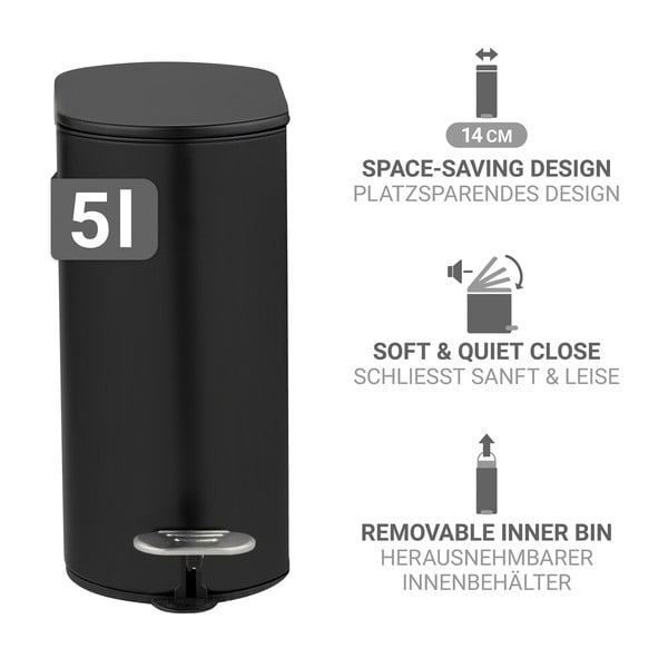 Mat crna željezna kanta za smeće s pedalom 5 l Collungo – Wenko-image-2