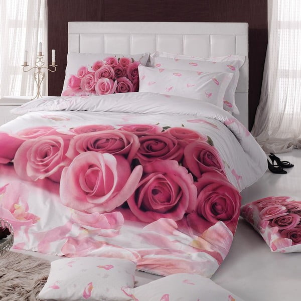 Ružičasta pamučna posteljina s plahtama za bračni krevet Darling, 200 x 220 cm
