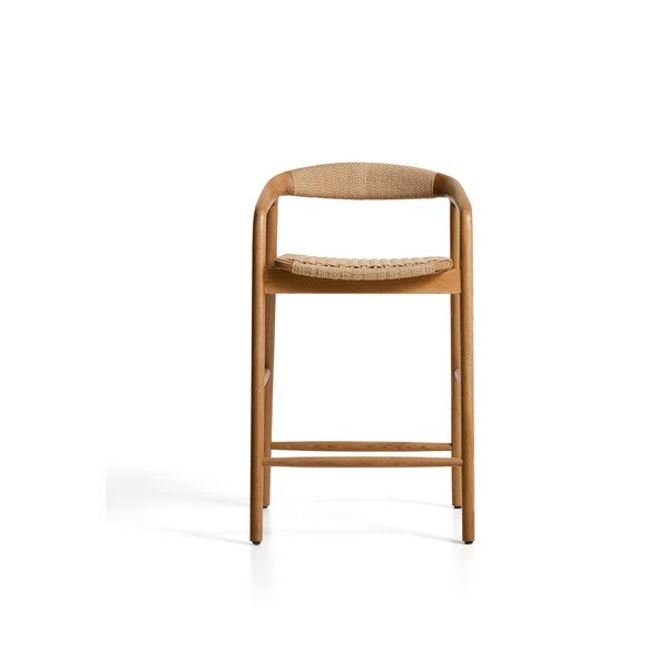 Barska stolica s naslonima za ruke od punog hrasta u prirodnoj boji (visine sjedala 65 cm) Derile – Kave Home-image-3
