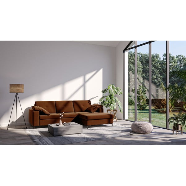 Tamnonarančasta baršunasta kutna garnitura Ghado Moor, desni kut-image-3