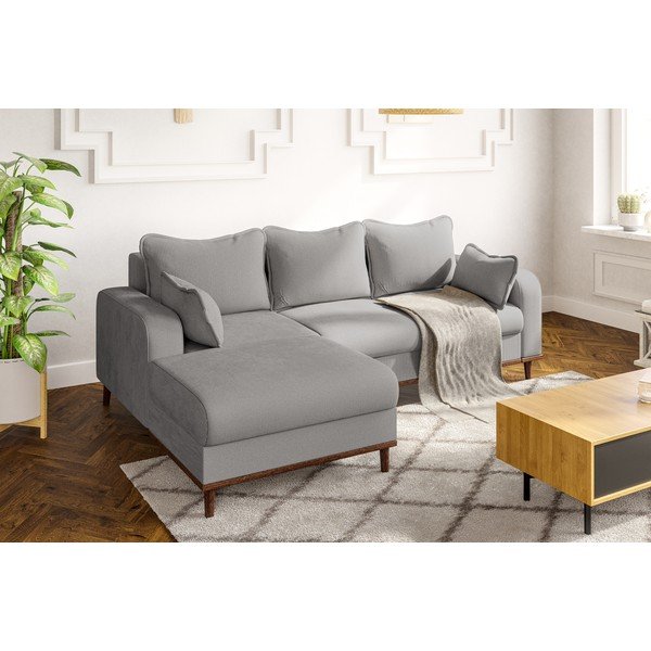 Svijetlo siva kutna garnitura od samta (s lijevim kutom) Beata – Ropez-image-1