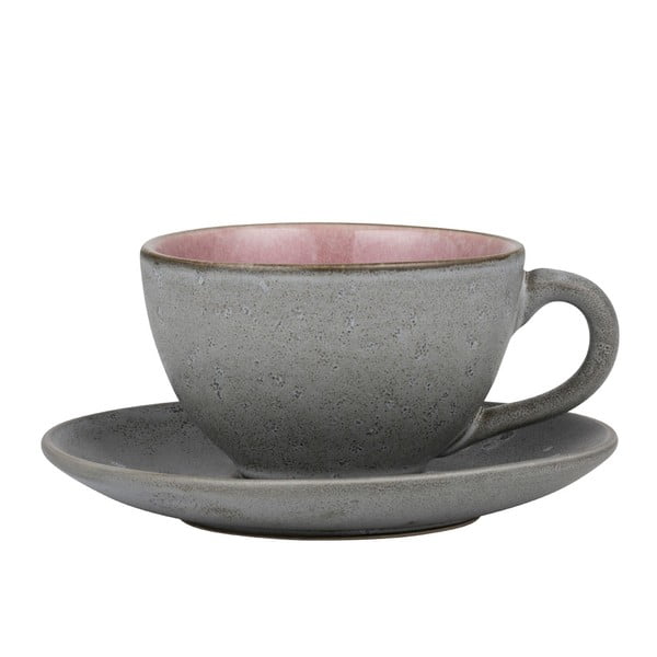 Sivo-ružičasta kamena šalica s tanjurićem Bitz Premium, 220 ml