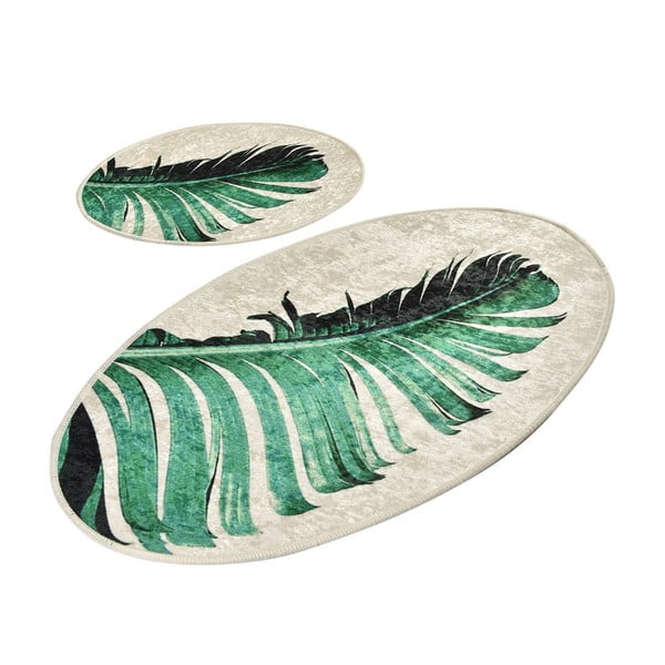 Zelene/bež kupaonske prostirke u setu 2 kom 60x100 cm Floret – Foutastic