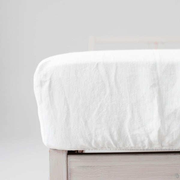 Bijela plahta s gumom od mješavine lana 90x200 cm – Linen Tales-image-3