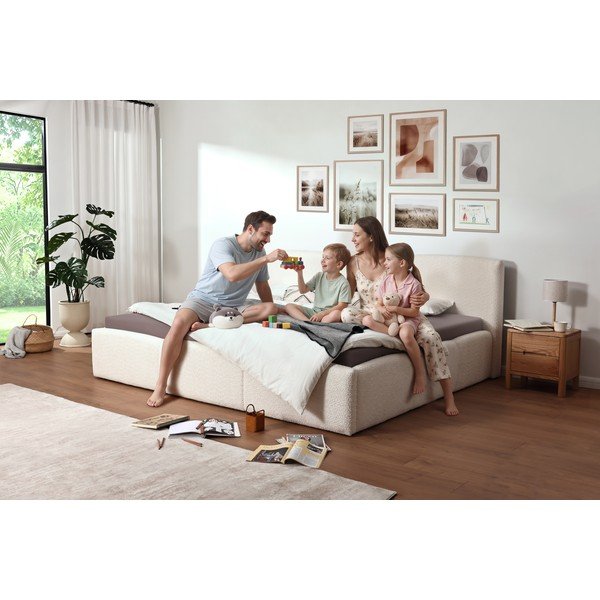 Tapecirani bračni krevet bez podnice 200x240 cm boje slonovače Merida – Meise Möbel-image-2