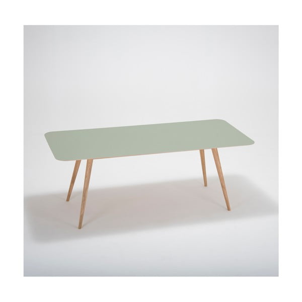 Blagovaonski stol od punog hrasta sa zelenom pločom Gazzda Linn, 200 x 90 cm