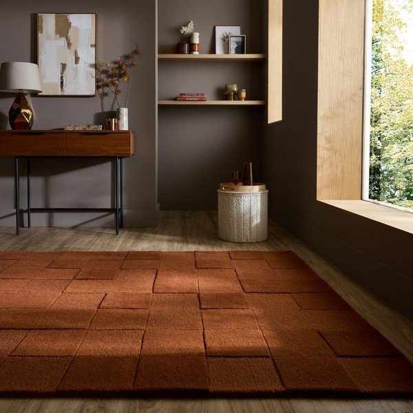 Ručno rađen vunen tepih boje terakote 120x170 cm Checkerboard – Flair Rugs-image-1