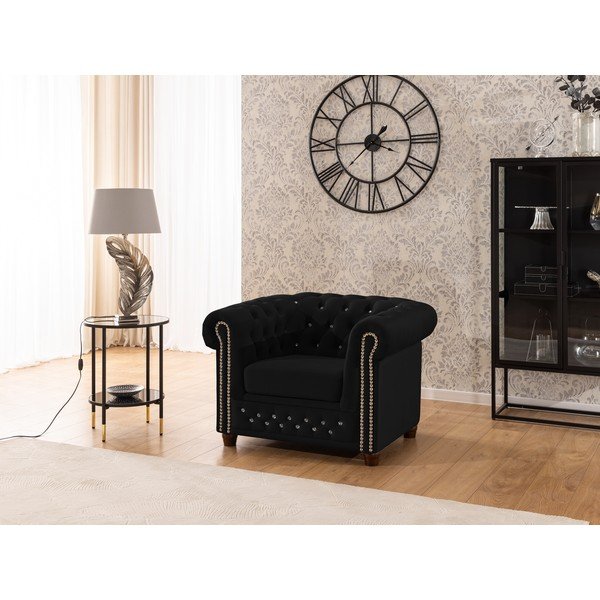 Crna baršunasti chesterfield fotelja York Blik – Ropez-image-3