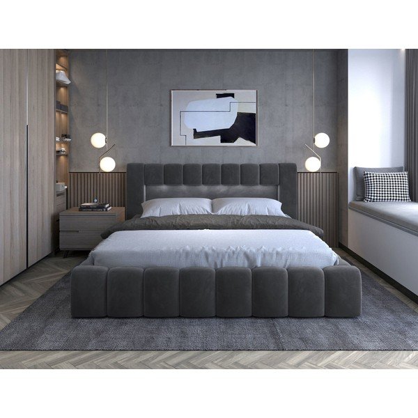 Sivi tapecirani bračni krevet s prostorom za odlaganje s podnicom 140x200 cm Lamica – ELTAP-image-2