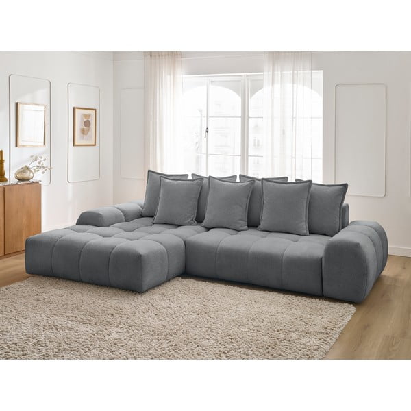 Tamno siva sklopiva/s prostorom za odlaganje kutna garnitura od šenila (s lijevim kutom/s ležaljkom) Everest – Bobochic Paris-image-1