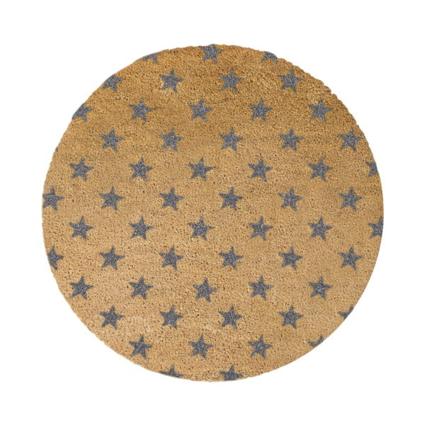 Siva okrugla prostirka od prirodnog kokosovog vlakna Artsy Doormats Stars, ⌀ 70 cm