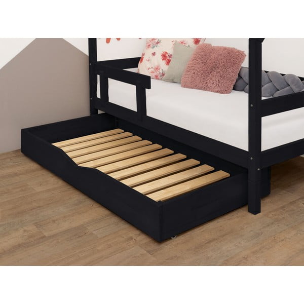 Crna drvena ladica ispod kreveta s Benl Buddy rešetkom, 80 x 140 cm