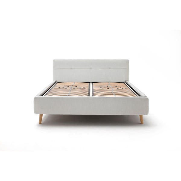 Svijetlo sivi tapecirani bračni krevet s prostorom za odlaganje s podnicom 160x200 cm Lotte – Meise Möbel-image-3