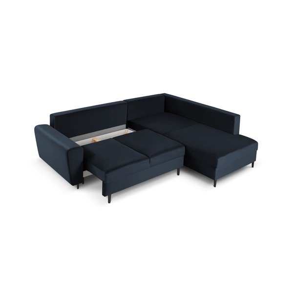 Tamno plava baršunasti sklopiva/s prostorom za odlaganje kutna garnitura (s desnim kutom/u obliku slova L) Kyoto – Cosmopolitan Design-image-3