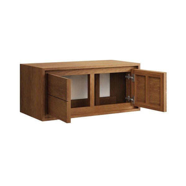 Smeđi zidni ormarić za ispod umivaonika od masivne tikovine 90x40 cm Kenta – Kave Home-image-2