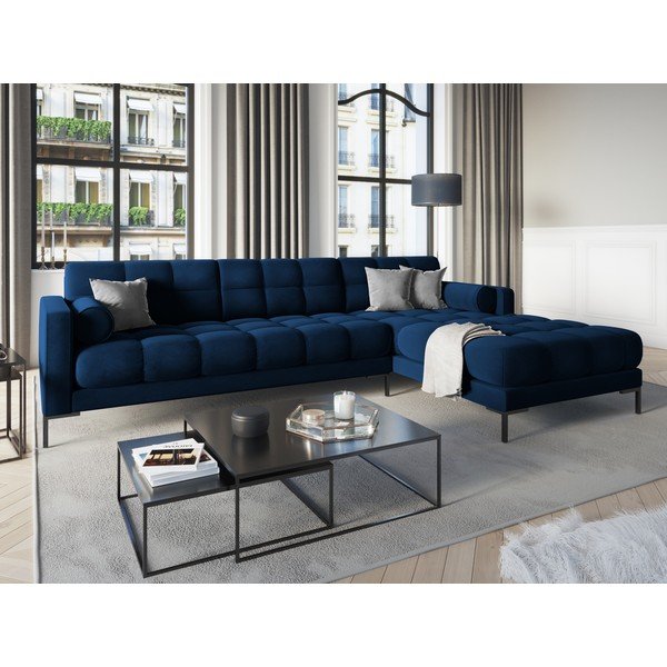 Tamnoplava baršunasta kutna garnitura Cosmopolitan Design Bali, desni kut-image-1