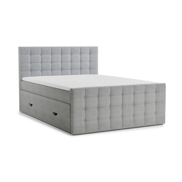 Sivi boxspring krevet s prostorom za odlaganje 200x200 cm Tasca – Maison de Rêve