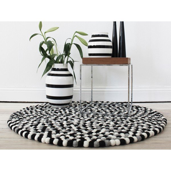 Crno-bijeli tepih od vunenih pompona Wooldot Ball Rugs, ⌀ 120 cm-image-2