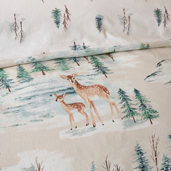 Flanelska posteljina za krevet za jednu osobu u prirodnoj boji 135x200 cm Brushed Christmas Deer – Catherine Lansfield-image-3