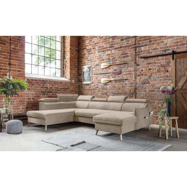 Bež baršunasta sklopiva kutna garnitura (s lijevim kutom/u obliku slova "U") Sweet Harmony – Miuform-image-3