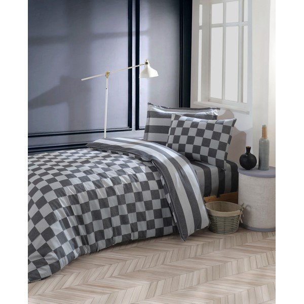 Antracitno siva posteljina za krevet za jednu osobu od damasta 140x200 cm Kareli – Mijolnir