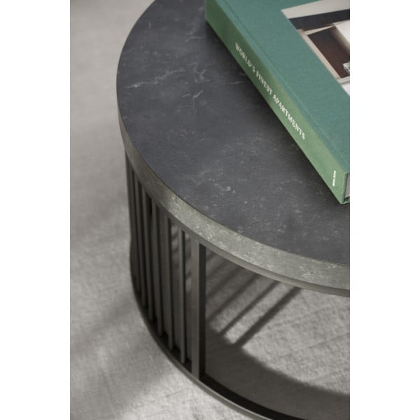 Crni okrugao stolić za kavu s pločom stola u mramornom dekoru ø 65 cm Strington – Actona-image-2