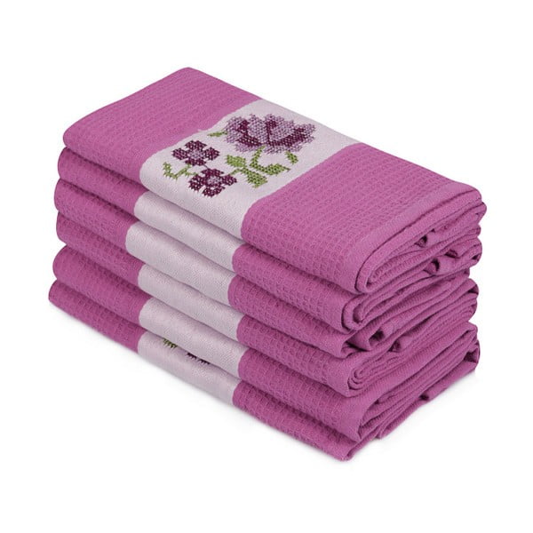 Set od 6 ljubičastih ručnika od čistog pamuka Simplicity, 45 x 70 cm