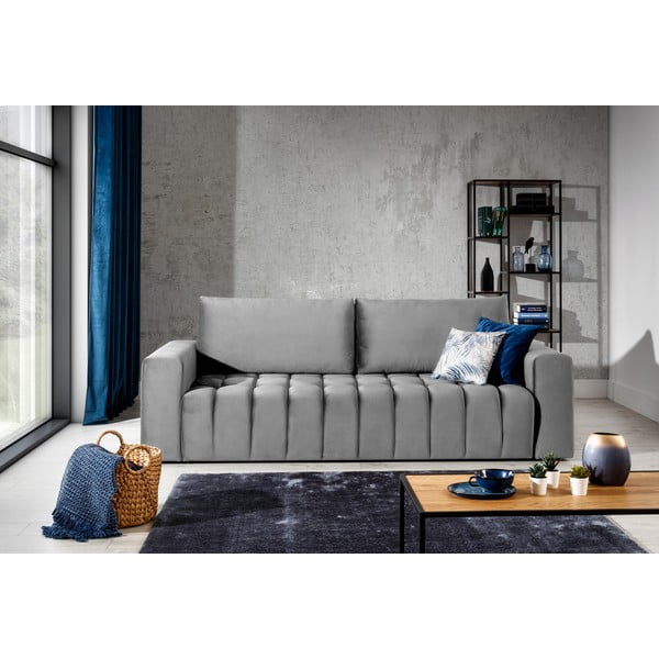 Svijetlo siva baršunasti sklopiva/s prostorom za odlaganje sofa 247 cm Lazaro – ELTAP-image-1