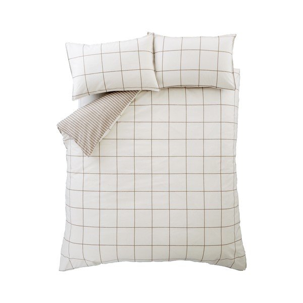 Krem/smeđe-siva flanelska posteljina za krevet za jednu osobu 135x200 cm Brushed Regal Check – Bianca