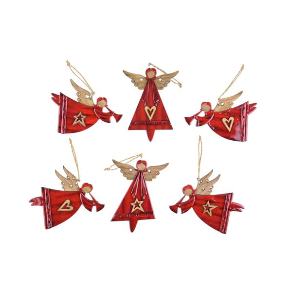 Set od 6 crvenih božićnih ukrasa s anđelima Ego Dekor