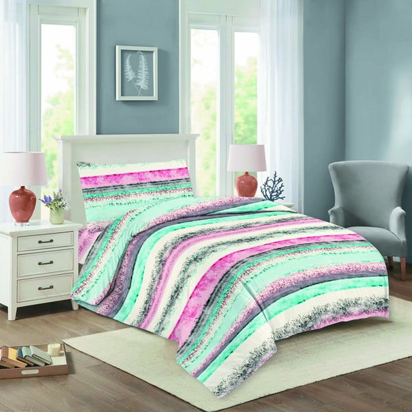 Mentol zeleno-ružičasta pamučna posteljina za krevet za jednu osobu 140x200 cm Nela – Cotton House