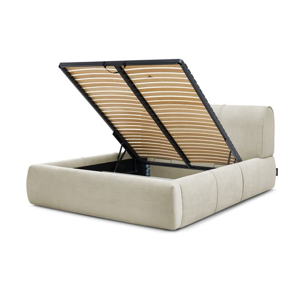 Bež tapecirani bračni krevet s prostorom za pohranu s podnicom 180x200 cm Vernon – Bobochic Paris-image-4