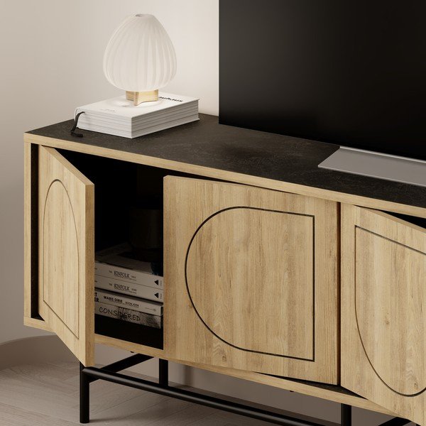 Crna/u prirodnoj boji TV komoda u dekoru hrasta 149,5x56,5 cm Giana – Marckeric-image-4