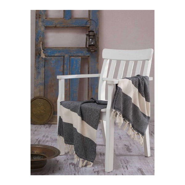 Krem-crni ručnik Hammam Elmas, 100 x 180 cm-image-1