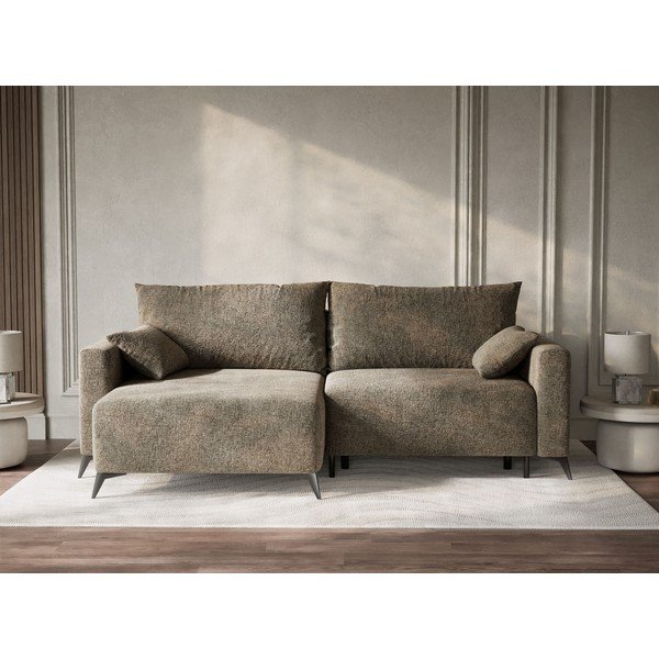 Smeđa sklopiva/s prostorom za odlaganje kutna garnitura od šenila (s lijevim kutom/s ležaljkom) Leon – Maison de Rêve-image-1