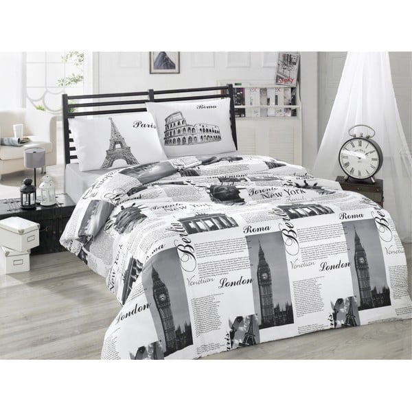 Crno-bijela pamučna posteljina za bračni krevet 200x200 cm City – Mijolnir