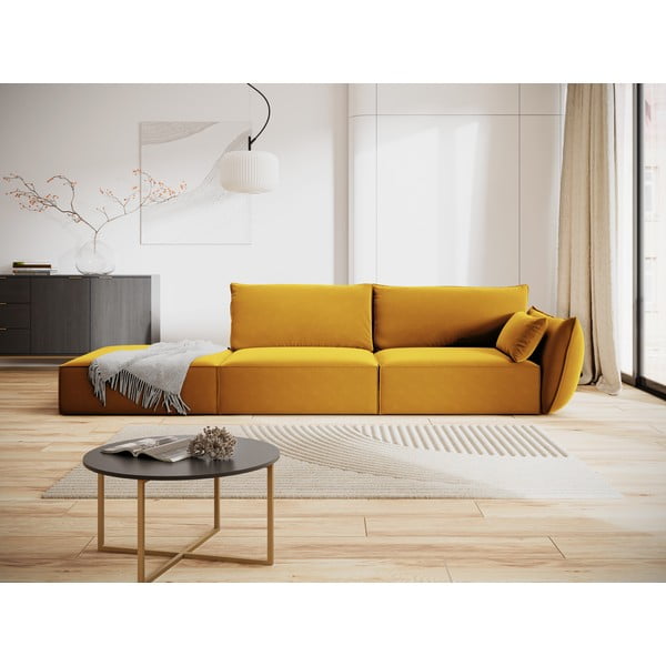 Senf žuta baršunasta sofa s desnim kutom 264 cm Vanda – Mazzini Sofas-image-1